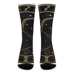 Gold And Black Sagittarius Sign Print Crew Socks