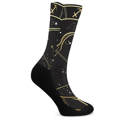 Gold And Black Sagittarius Sign Print Crew Socks
