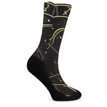 Gold And Black Sagittarius Sign Print Crew Socks
