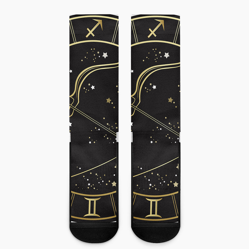 Gold And Black Sagittarius Sign Print Crew Socks