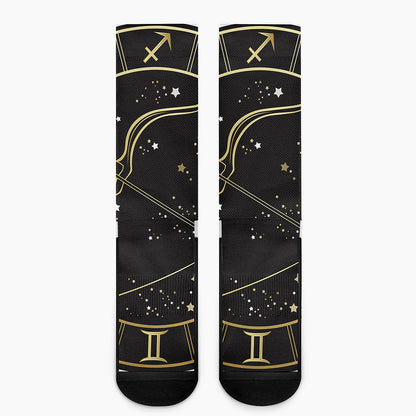 Gold And Black Sagittarius Sign Print Crew Socks
