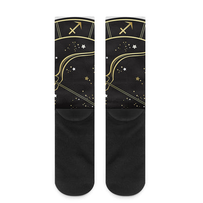 Gold And Black Sagittarius Sign Print Crew Socks