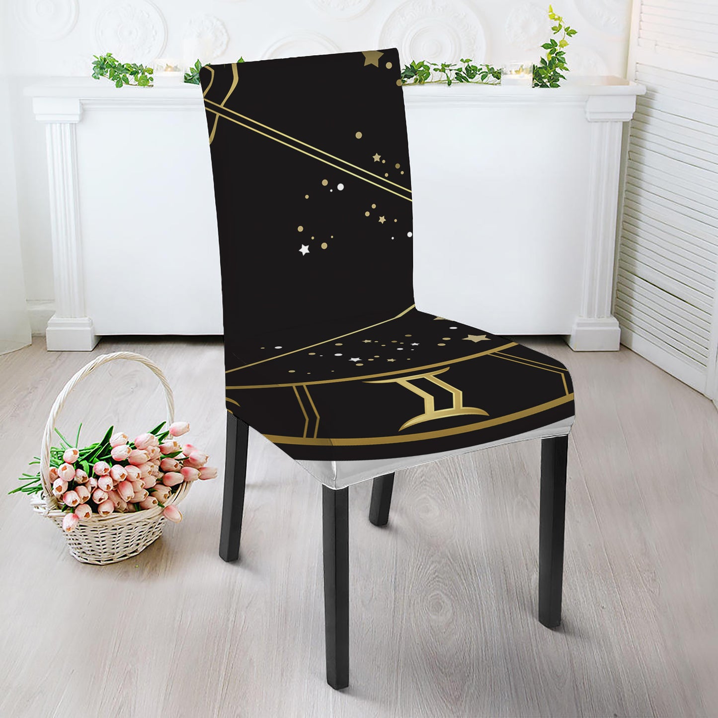 Gold And Black Sagittarius Sign Print Dining Chair Slipcover