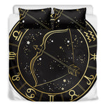 Gold And Black Sagittarius Sign Print Duvet Cover Bedding Set