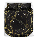 Gold And Black Sagittarius Sign Print Duvet Cover Bedding Set