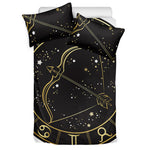 Gold And Black Sagittarius Sign Print Duvet Cover Bedding Set