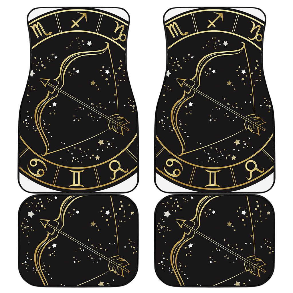 Gold And Black Sagittarius Sign Print Front and Back Car Floor Mats