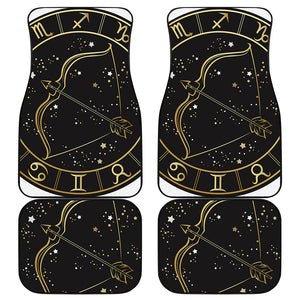 Gold And Black Sagittarius Sign Print Front and Back Car Floor Mats