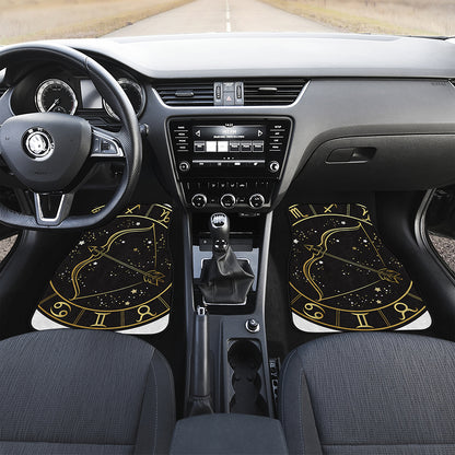 Gold And Black Sagittarius Sign Print Front and Back Car Floor Mats