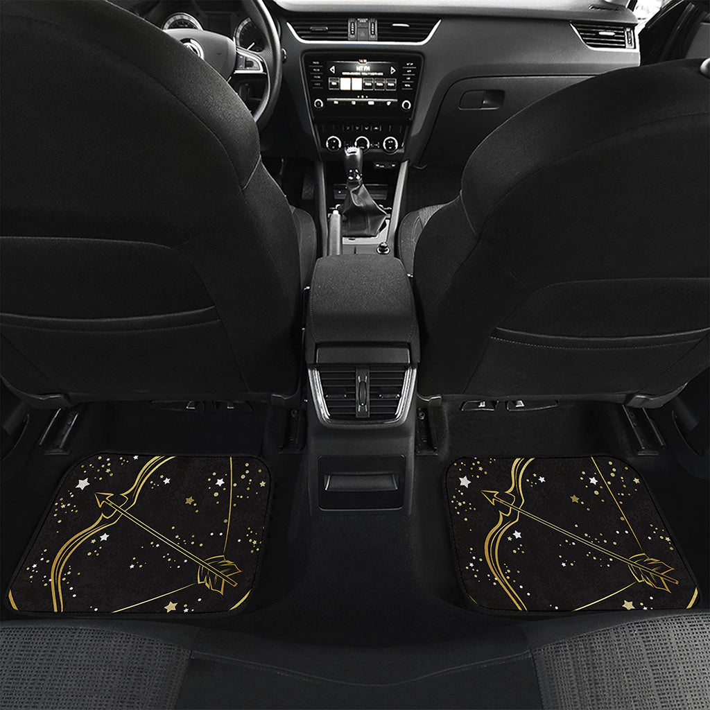 Gold And Black Sagittarius Sign Print Front and Back Car Floor Mats