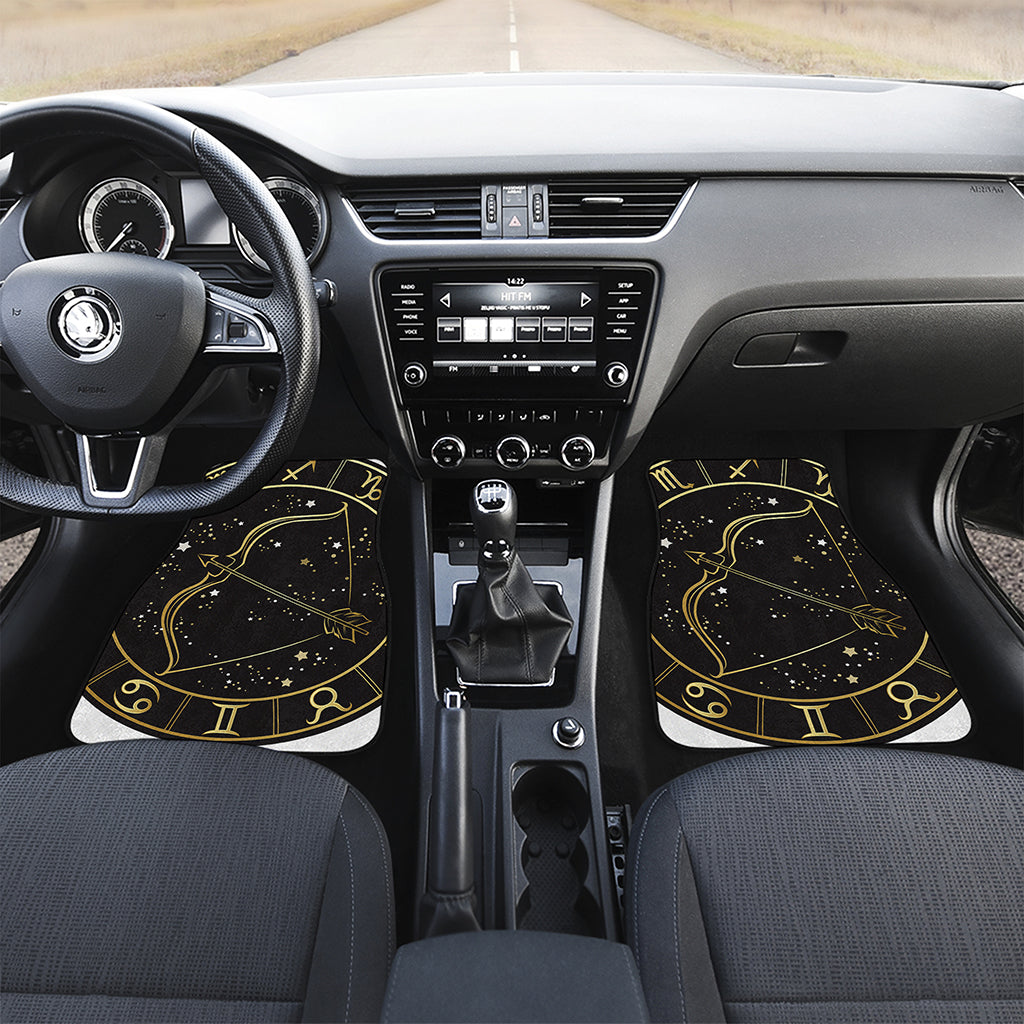 Gold And Black Sagittarius Sign Print Front Car Floor Mats