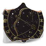 Gold And Black Sagittarius Sign Print Hooded Blanket