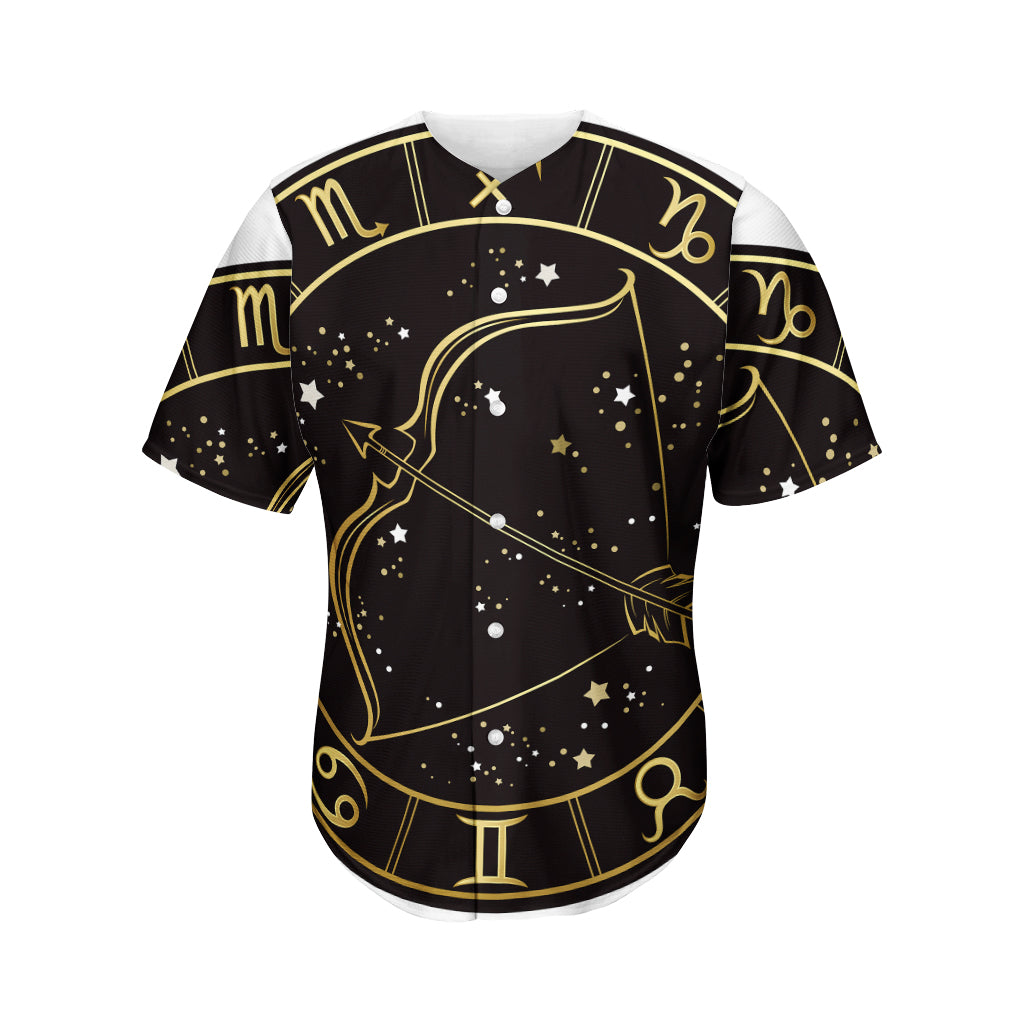 Gold And Black Sagittarius Sign Print Men's Baseball Jersey