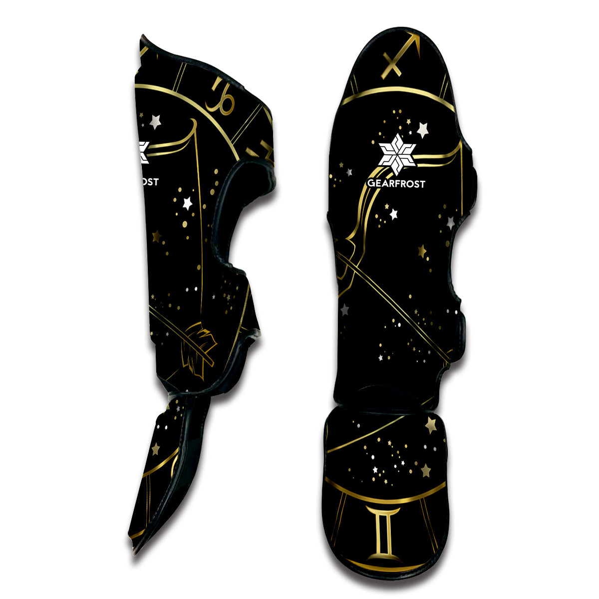 Gold And Black Sagittarius Sign Print Muay Thai Shin Guard