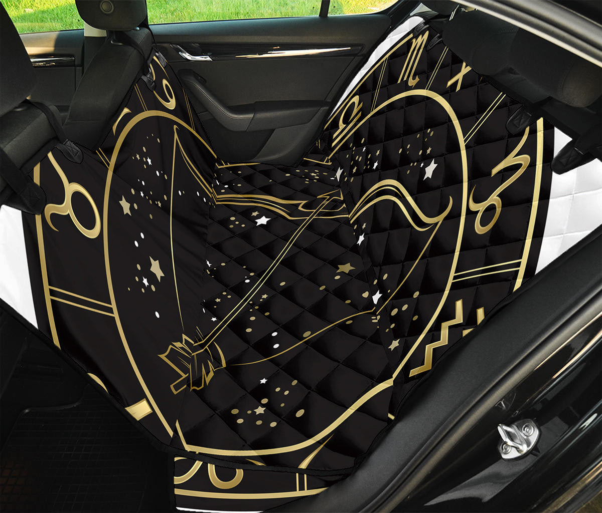Gold And Black Sagittarius Sign Print Pet Car Back Seat Cover