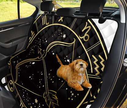 Gold And Black Sagittarius Sign Print Pet Car Back Seat Cover