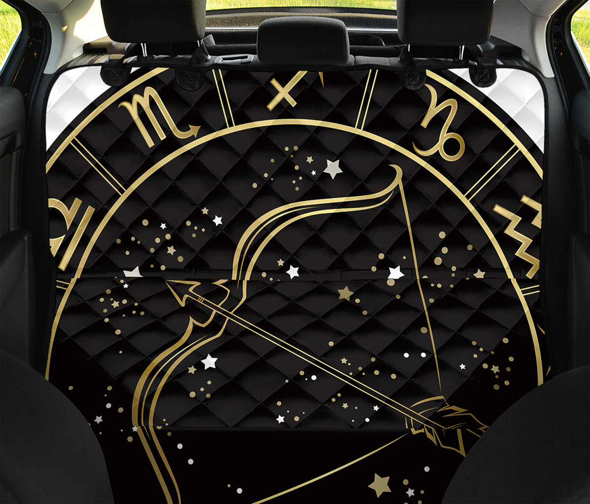 Gold And Black Sagittarius Sign Print Pet Car Back Seat Cover