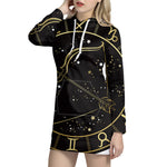 Gold And Black Sagittarius Sign Print Pullover Hoodie Dress
