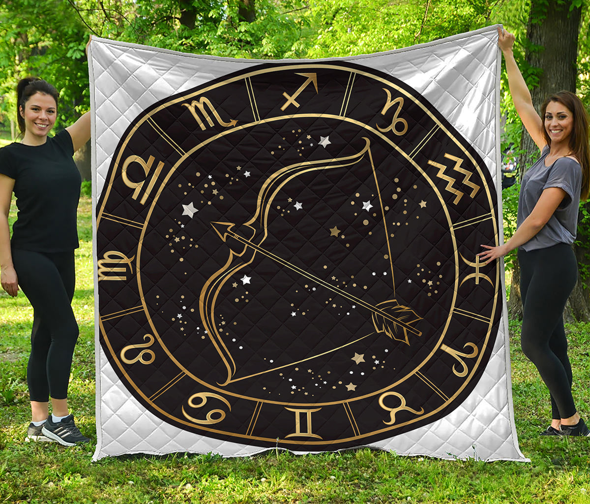 Gold And Black Sagittarius Sign Print Quilt