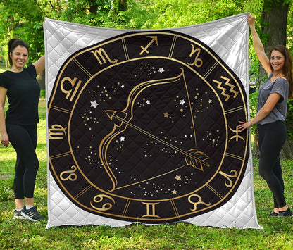 Gold And Black Sagittarius Sign Print Quilt
