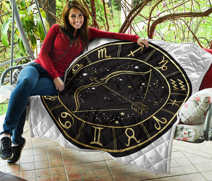 Gold And Black Sagittarius Sign Print Quilt