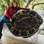 Gold And Black Sagittarius Sign Print Quilt