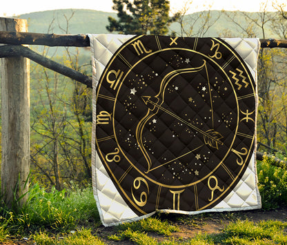 Gold And Black Sagittarius Sign Print Quilt