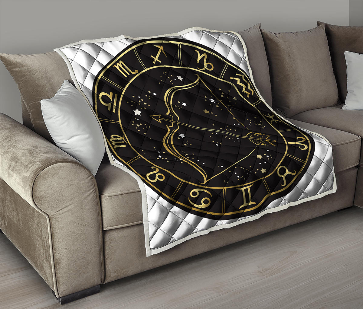 Gold And Black Sagittarius Sign Print Quilt