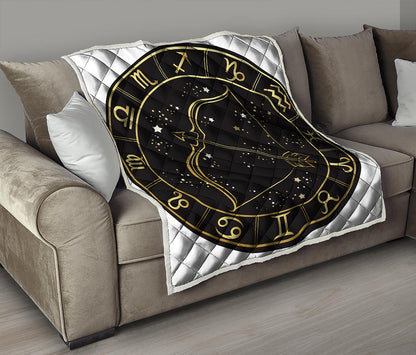 Gold And Black Sagittarius Sign Print Quilt