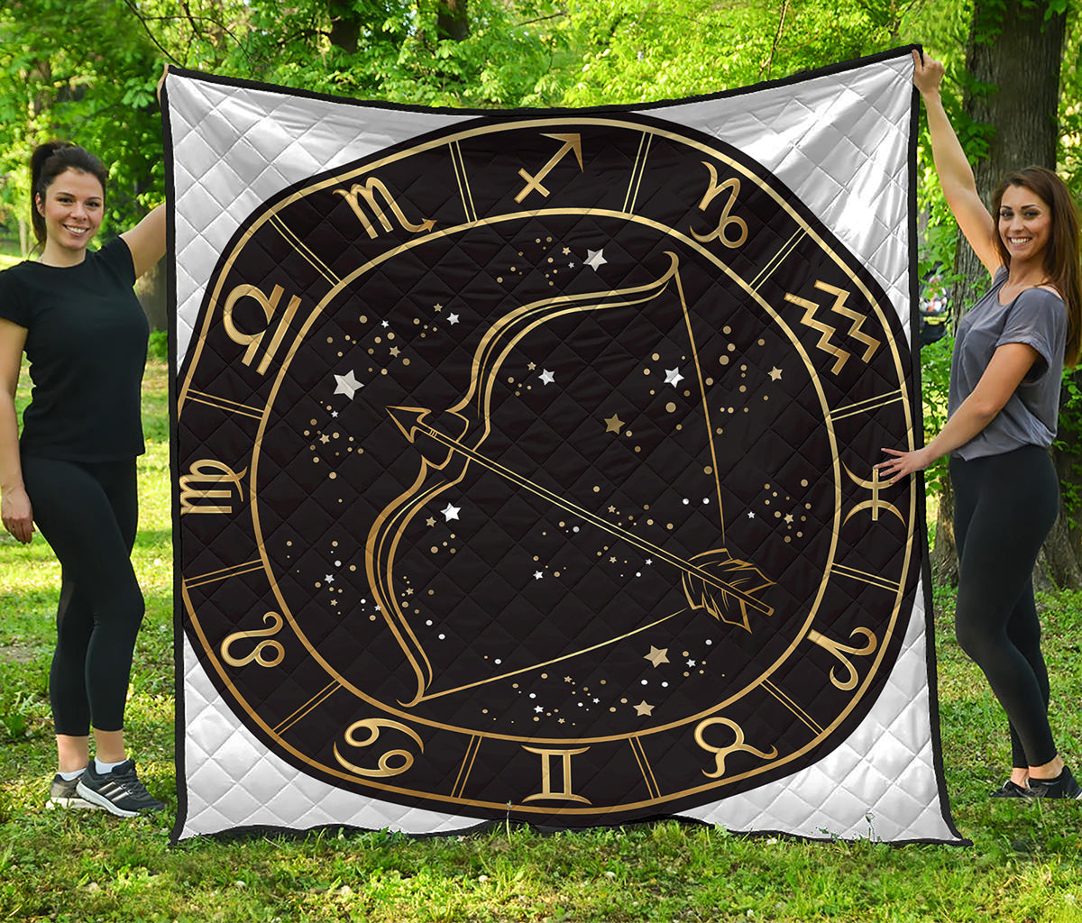 Gold And Black Sagittarius Sign Print Quilt