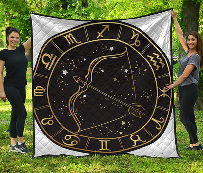 Gold And Black Sagittarius Sign Print Quilt