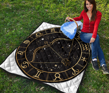 Gold And Black Sagittarius Sign Print Quilt
