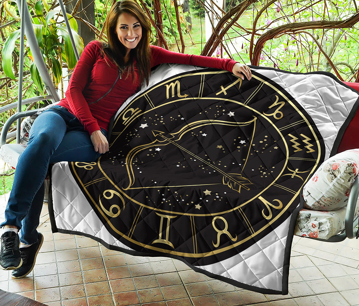 Gold And Black Sagittarius Sign Print Quilt