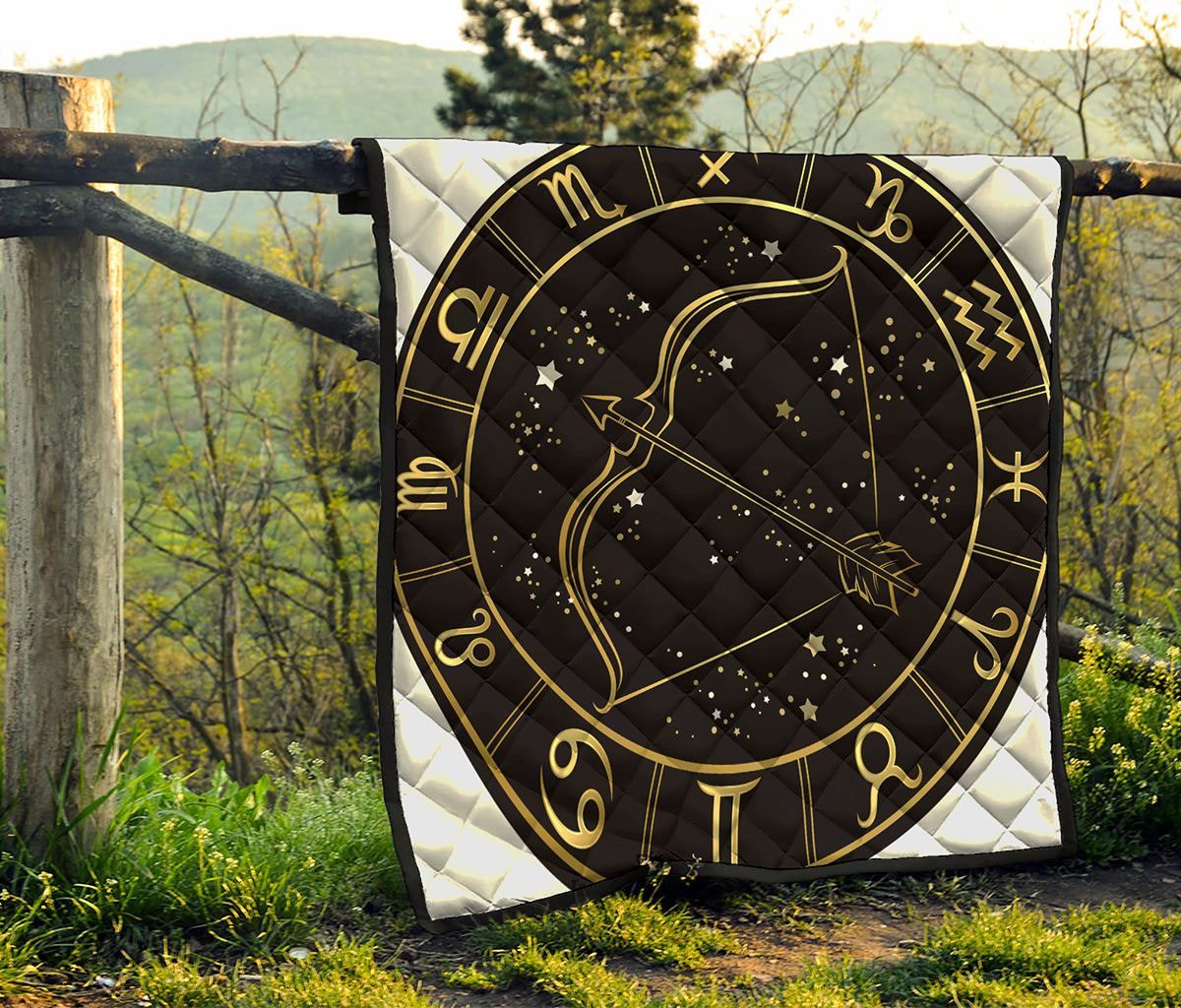 Gold And Black Sagittarius Sign Print Quilt