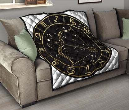 Gold And Black Sagittarius Sign Print Quilt