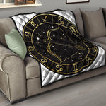 Gold And Black Sagittarius Sign Print Quilt
