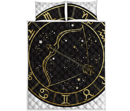 Gold And Black Sagittarius Sign Print Quilt Bed Set