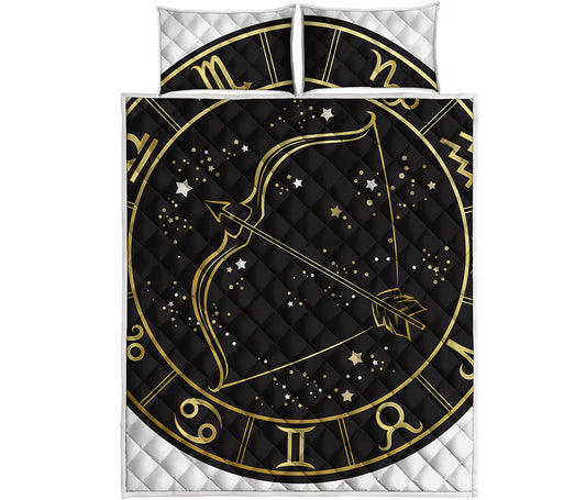 Gold And Black Sagittarius Sign Print Quilt Bed Set
