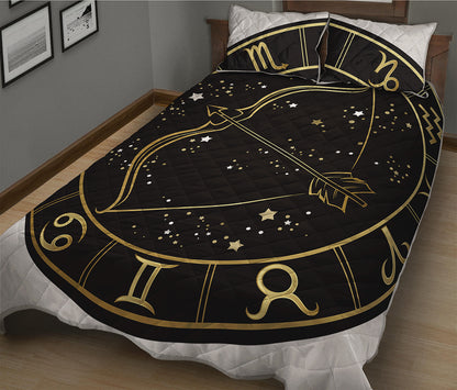 Gold And Black Sagittarius Sign Print Quilt Bed Set