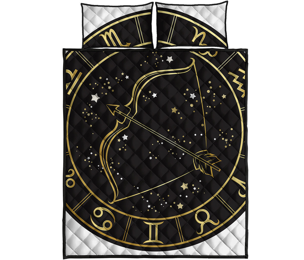 Gold And Black Sagittarius Sign Print Quilt Bed Set