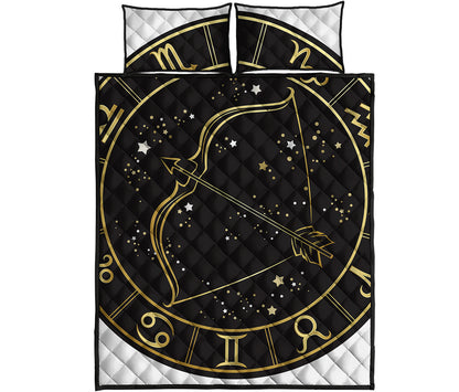 Gold And Black Sagittarius Sign Print Quilt Bed Set