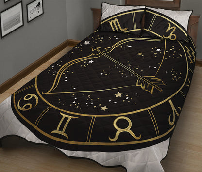 Gold And Black Sagittarius Sign Print Quilt Bed Set