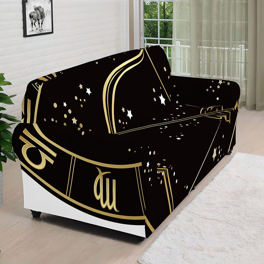 Gold And Black Sagittarius Sign Print Sofa Cover