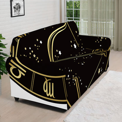Gold And Black Sagittarius Sign Print Sofa Cover