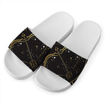 Gold And Black Sagittarius Sign Print White Slide Sandals