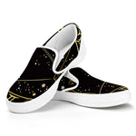 Gold And Black Sagittarius Sign Print White Slip On Shoes