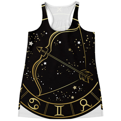 Gold And Black Sagittarius Sign Print Women's Racerback Tank Top