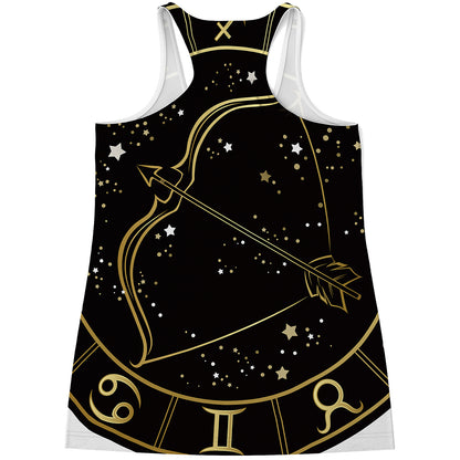 Gold And Black Sagittarius Sign Print Women's Racerback Tank Top
