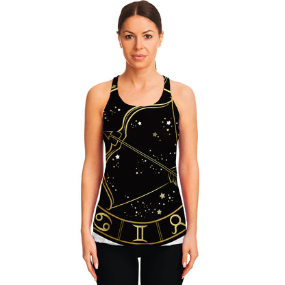 Gold And Black Sagittarius Sign Print Women's Racerback Tank Top