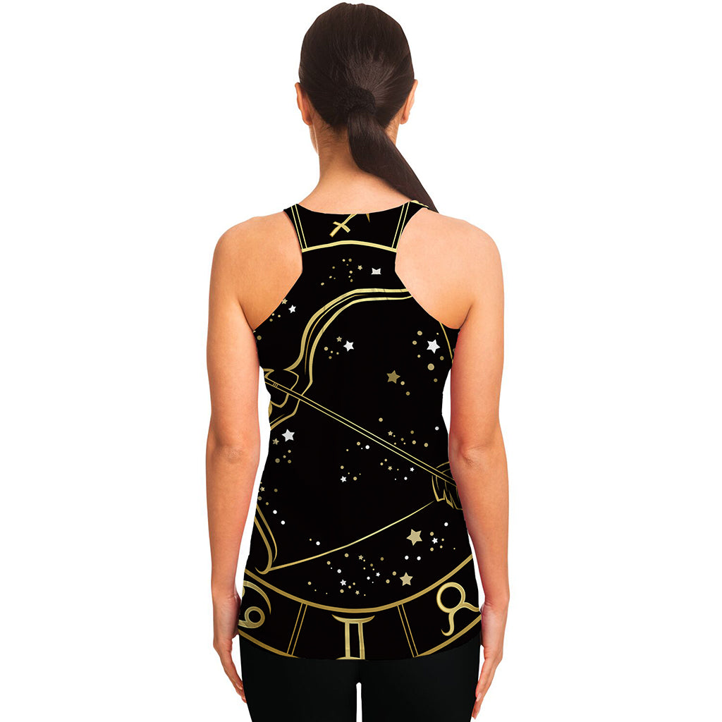 Gold And Black Sagittarius Sign Print Women's Racerback Tank Top